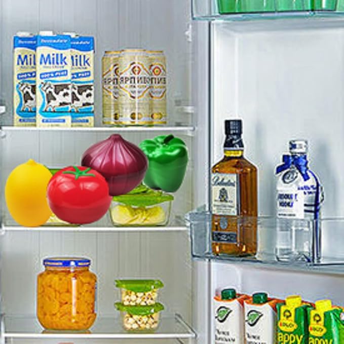 4 PCS Fruit & Vegetable Shaped Food Saver Storage Containers | Storage Holder Refrigerator Vegetable Crisper(Onion, tomato, lemon, green pepper) - Image 5