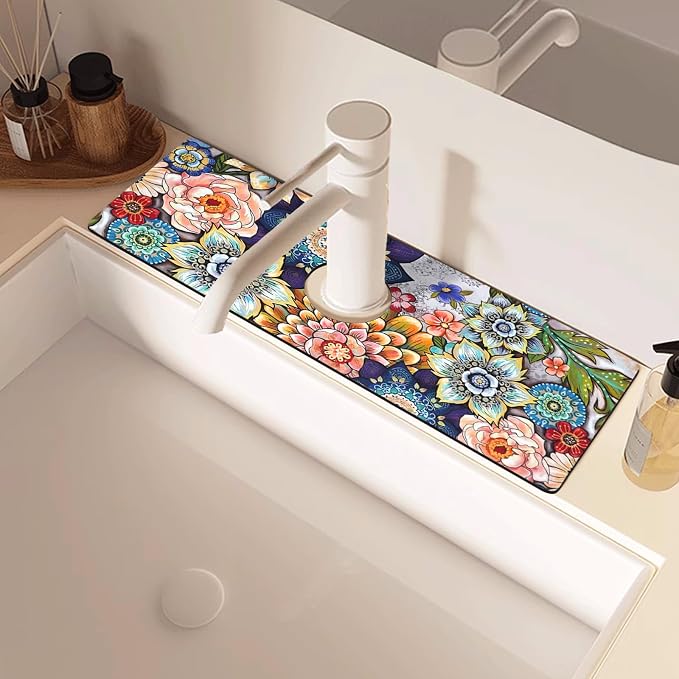 Sink Faucet Absorbing Mat, 2 Pack Drying Mat Around Faucet Sink Splash Guard Behind Faucet Sinkmat For Kitchen Bathroom Island Rv 15 * 5.5 Inch (38 * 14 cm) - Image 6