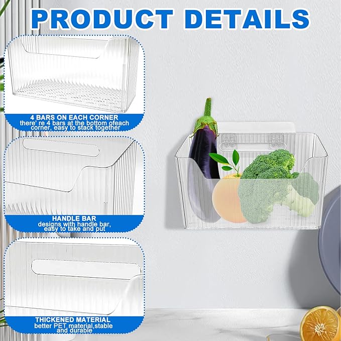 6Pcs Storage Organizer Bins Wall Mounted Organizer Basket Large Size Clear Plastic Makeup Organizer Adhesive Hanging Bin for Bathroom Kitchen Pantry - Image 3