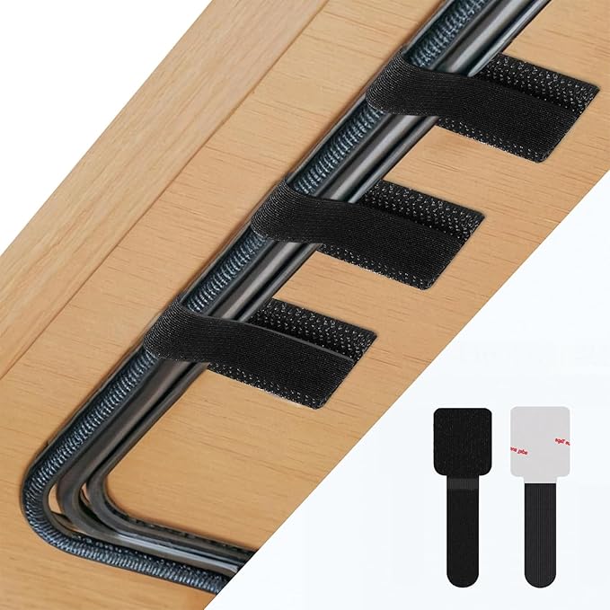 Abnii 50 PCS Hook and Loop Cable Ties, Under Desk Cable Management, Black | Self Adhesive Cable Tidy Clips Straps, Sticky-Back Cord Organizer, Wire Organizer for TV PC Laptop Ethernet Desktop by Abnii