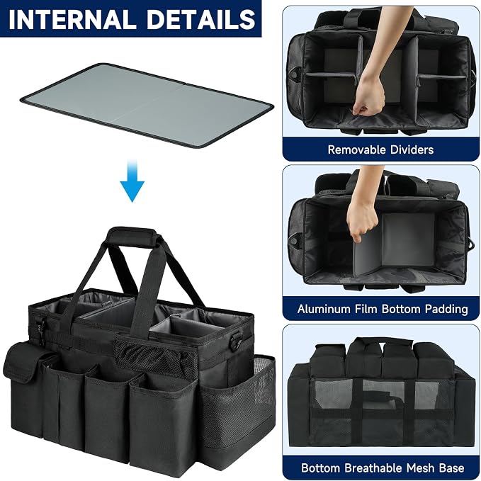Cleaning Caddy Bag,Extra Large Cleaning Supplies Organizer with Handle for Housekeepers,Black - Image 2