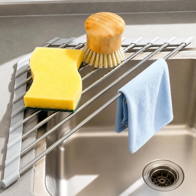 Triangle Roll Up Dish Drying Rack Over Sink, Silicone Wrapped Anti Slip Sink Organizer, Rust Proof Corner Dish Rack, Foldable Heat Resistant Kitchen Sink Organizer for Small Kitchens by Unknown