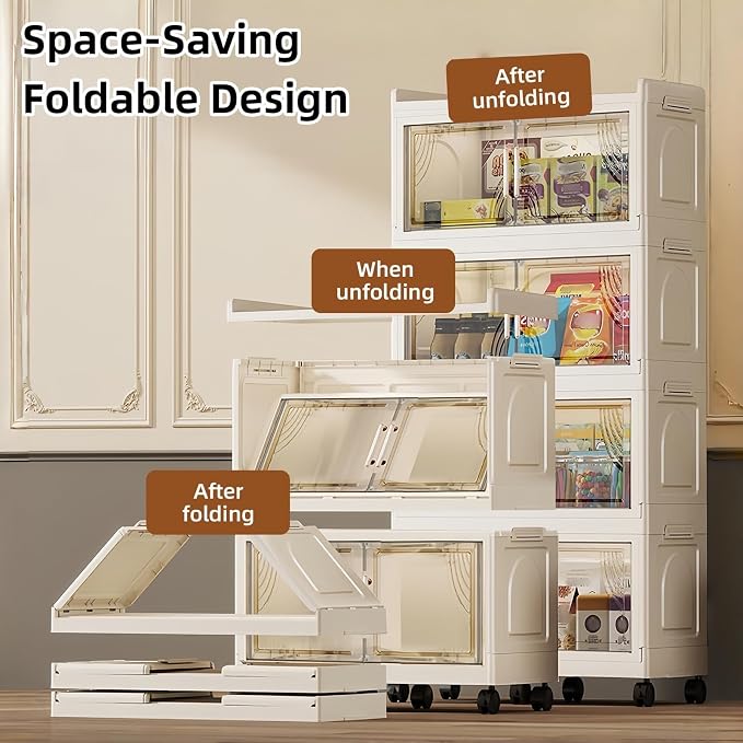 5 Tier Foldable Storage Cabinet with Lids, 313QT Large Premium PP Storage Organizer with Magnetic Doors and Wheels, Heavy Duty White Storage Bins for Home, Office, Kitchen, Dorm - Image 7
