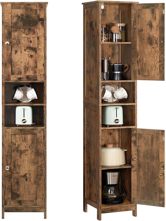 67" Tall Bathroom Cabinet with 2 Adjustable Shelves and 2 Doors, Narrow Bathroom Storage Cabinet for Small Space, Living Room, Entryway, Kitchen, Rustic Brown by TEENFON