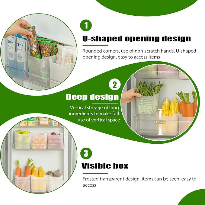 3 Pack Refrigerator Organizer Box, Plastic Refrigerator Side Door Storage Containers, Space-Saving Organizer Bins for Fridge, Refrige Drawers for Fruit and Vegetable (Clear,S*3) - Image 3