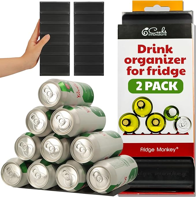 Cooks Innovations Drink Organizer for Fridge, 2 Pack Soda Can Refrigerator Organizers and Storage, Beer-Wine-Water Bottle Holder, Fridge Monkey - Durable Non-Slip & Roll by CooksInnovations