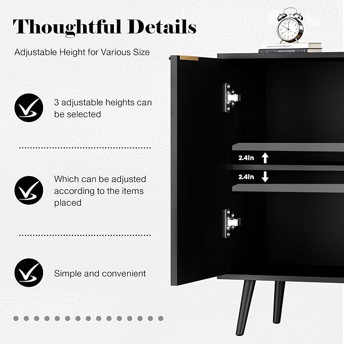 Fluted Storage Cabinet, Buffet Cabinet with Storage, Wood Sideboard with Adjustable Shelf, Modern Accent Cabinet & Console Table for Entryway, Living Room, Dining Room, Black - Image 5