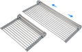 Large Expandable Roll Up Dish Drying Rack, Heat-Resistant Dish Drainer for Stainless Steel Sinks, Over The Sink Non-Slip Silicone Rollable Dish Drainer Roll Rack 18 Tube Gray 21.25''x12.79'' by ARAINY
