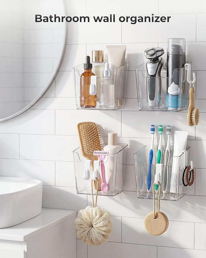 Wall Mount Organizer, 6 Hooks and 4 Pack Cabinet Door Storage Bins, Space-Saving Adhesive Bathroom Wall Organizer, Wall Storage for Office, Cabinet, Pantry, Kitchen, Makeup - Image 4