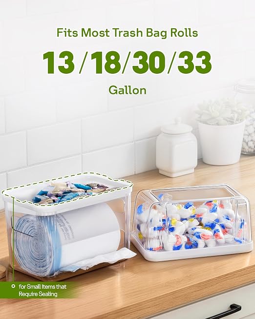Kaen 3 in 1 Trash Bag Dispenser Under Sink Dishwasher Pod Organizer | Large Stackable Trash Bag Holder Garbage Bag Dispenser for 13/30/33 Gallon Bags, Clear Storage Bins Laundry Pods Container - Image 5