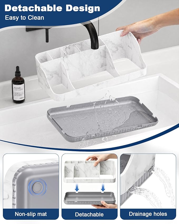 Bathroom Counter Organizer and Storage, 7 Slots Detachable Toothbrush Holders for Bathrooms, Anti-Slip Electric Toothbrush and Toothpaste Holder Countertop - Image 4