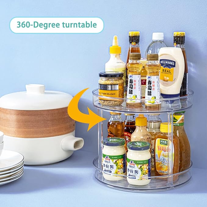 URALFA 2 Tier Lazy Susan Turntable, 9 Inch Clear Organizer for Cabinet | Acrylic Rotating Spinning Storage Rack, Plastic Multi-layer Shelf for Spice Rack, Fridge, Bathroom, Pantry - Image 2