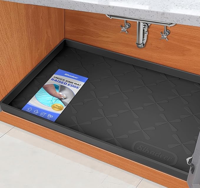 Waterproof Under Sink Mat Silicone 22"x19", Kitchen Cabinet Liner | BPA Free Home Organizer and Storage, Thick Raised Edge Cabinet Protector, Non-Slip Dog & Cat Mat, Dish Drying Mat by SIKADEER