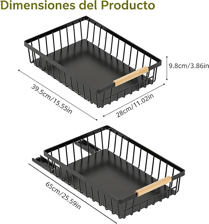 2-Pack Pull Out Cabinet Organizer, No-Drill Slide Out Drawer, Black | Heavy-duty carbon steel build, adhesive nano film mount, ideal for kitchen, pantry and bathroom cabinet storage - Image 4