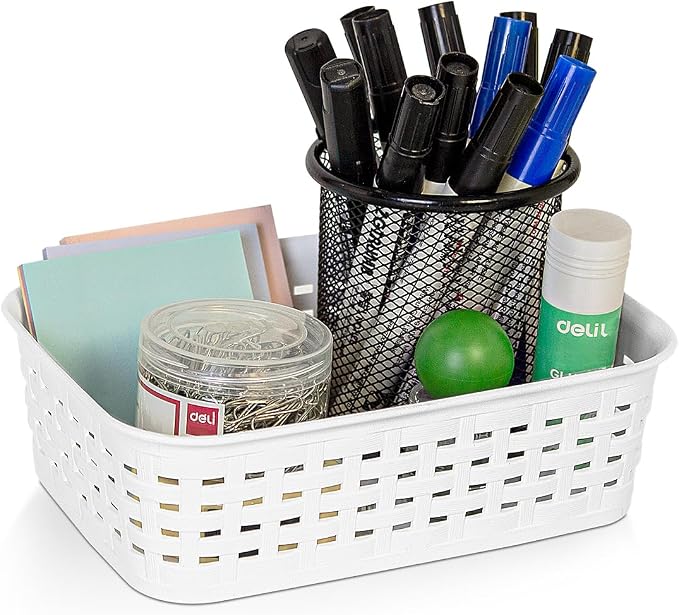 Soddeph Plastic Storage Baskets for Cabinets, Household Pantry Organization with Handle,Organizer Bins for Room,Bathrooms,Under-Sink,Kitchen (White, XS-3PACK) - Image 3