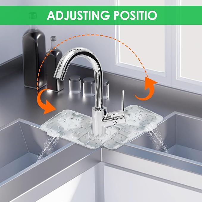 Dimeho Sink Faucet Splash Guard Mat Silicone Soap Dish Pad Faucet Handle Drip Catch Sponge Holder Sink Protector Trays for Bathroom Kitchen Countertop Gadgets Accessories 8.3 x 5.7 Inch (Marble) - Image 2