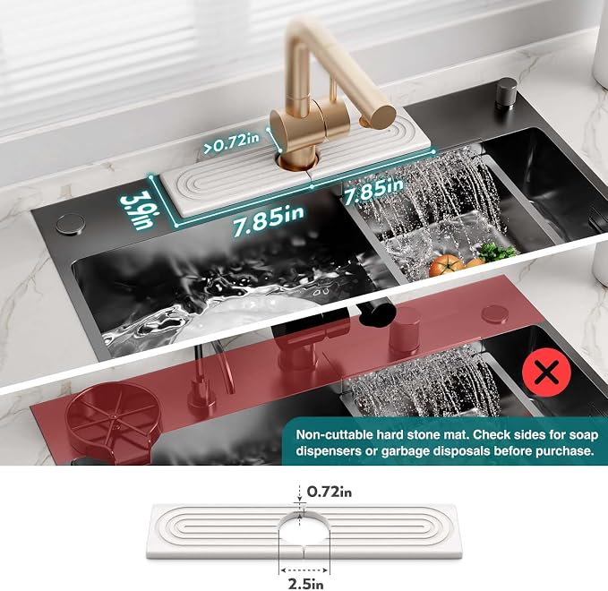 Kitchen Sink Faucet Mat - 15.7in Diatomite Sink Protectors for Kitchen Sink, Stone Sink Splash Guard for Kitchen Counter Sink Accessories (Light Grey, 15.7'' x 3.9'') - Image 2