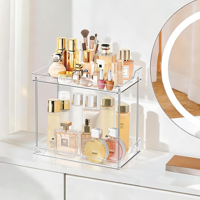 2 Tier Bathroom Counter Organizer, Clear, Rectangular | Tiered Skincare Organizer Bathroom Shelf for Vanity Countertop, Kitchen, Sink Storage, Holds Makeup, Perfume, Beauty Supplies - Image 6