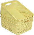 Plastic Storage Baskets for Cabinets, Household Pantry Organization with Handle,Organizer Bins for Room,Bathrooms,Under-Sink,Kitchen (Yellow, M-3PACK) by Soddeph