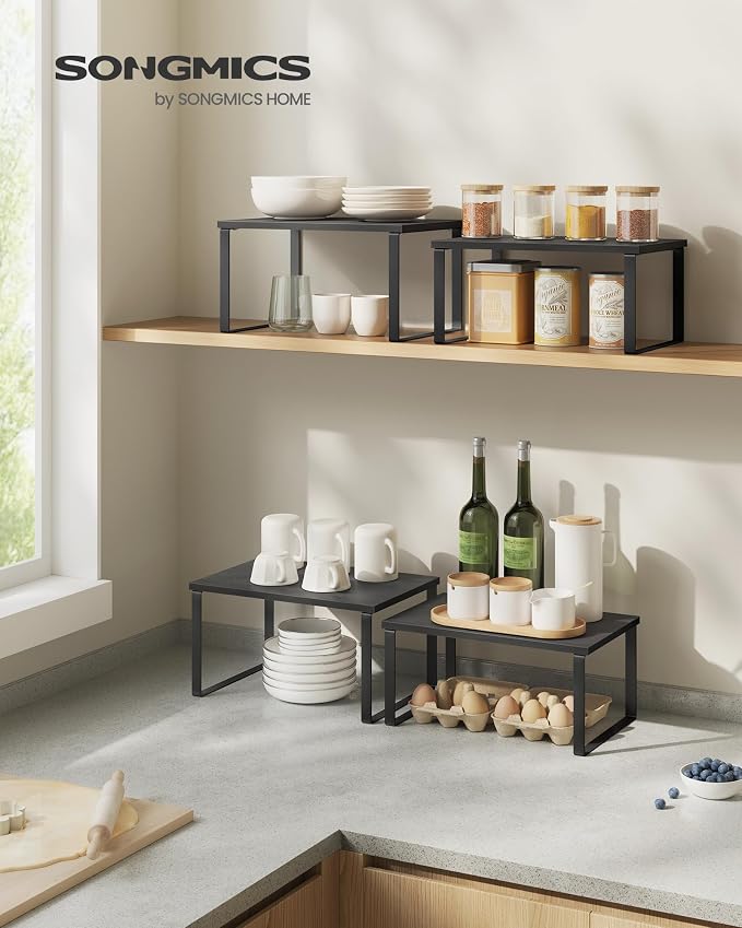 SONGMICS Cabinet Organizer Shelf, Set of 4 Spice Rack, Kitchen Storage | Kitchen Storage, Spice Rack, Steel and Particleboard, Ebony Black and Matte Black, BYSTRO Collection UKCS027B01 - Image 3
