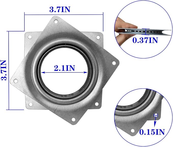 8Pack Lazy Susan Hardware, 4INCH Square Rotating Bearing Plate, 300lbs Capacity Lazy Susan Turntable Bearing for for Serving Trays, Kitchen Storage Racks, Craft Table, Zinc Plated Steel Swivel Plate | Lazy Susan Hardware Base for Serving Trays Kitchen ... - Image 3