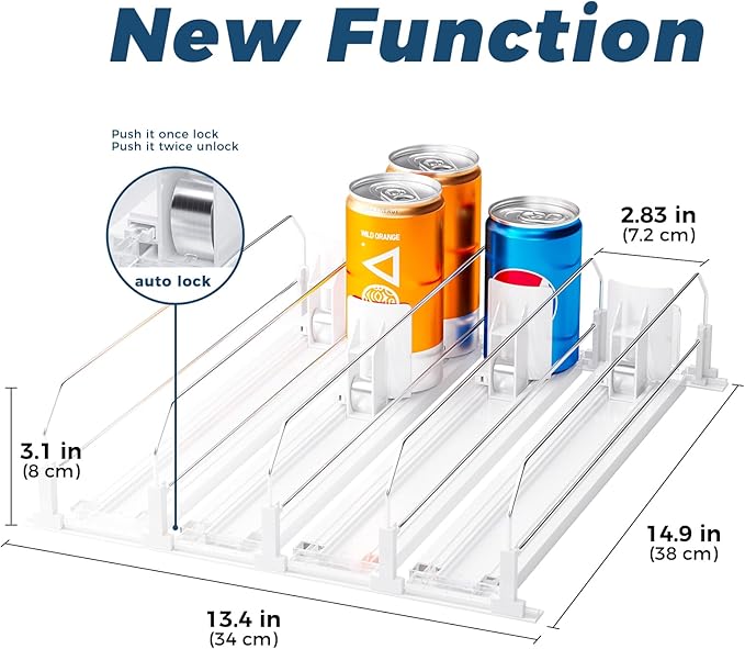 Puricon Drink Organizer for Fridge, Soda Can Organizer -4 Rows, White | Self-Pushing Spring-Loaded Drink Dispenser for Refrigerator, Holds Soda, Beer & Water Bottles Neatly in Rows - Image 5