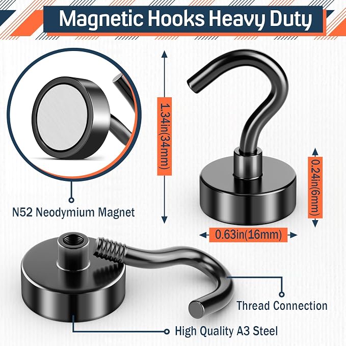 FINDMAG Black Magnetic Hooks for Cruise Cabins, 10 Pack 30LB+ Magnet Hooks | Heavy Duty Magnetic Hooks for Fridge, Classroom, Kitchen, Grills, Office, Locker, Metal Hooks for Cruise Ship Walls - Image 7