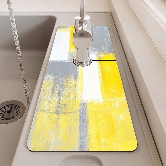 MCALK Yellow Kitchen Sink Faucet Mat Splash Guard, Absorbent Quick-Dry Kitchen Sink Mat - Ideal for Splash Guard & Drip Catching with Abstract Art Decor( 1pc 15"x5.5") - Image 7