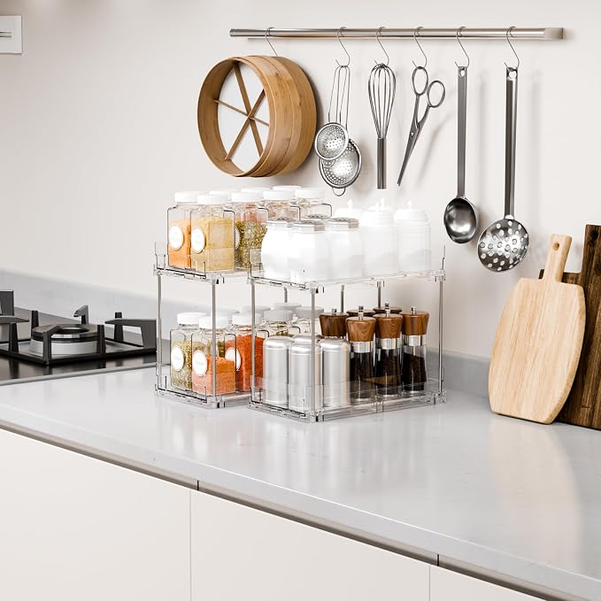 2 Tier Vertical Spice Rack Pull Out,10.4'' Deep Narrow Slide Out Spice Rack Organizer for Inside Cabinets,Kitchen,Pantry,Cupboard Seasoning,Can,Jar Organizer and Medicine Cabinet Storage - Image 7