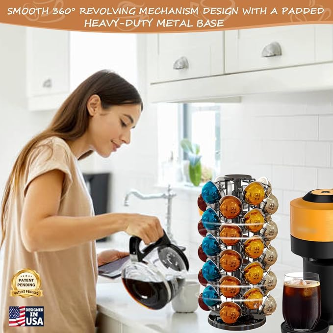 Nespresso Pods Holder Tower Stand,Vertuo Pod Holder 40 Pods Capacity,Black | Coffee Pods Holder Organizer Fits Vertuo Pods, 360°Revolving Pod Carousel, Space-Saving for Countertop,No Assembly Required - Image 7