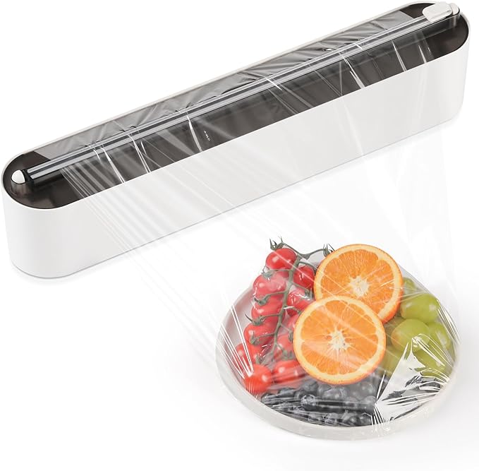 Aluminum Foil & Plastic Wrap Dispenser with Slide Cutter - Magnetic & No-Drill Wall Mount, Cling Film Dispenser for Worktops & Cabinets, Space-Saving Kitchen Organizer - Fits 12" Rolls, Black by Quasziwa