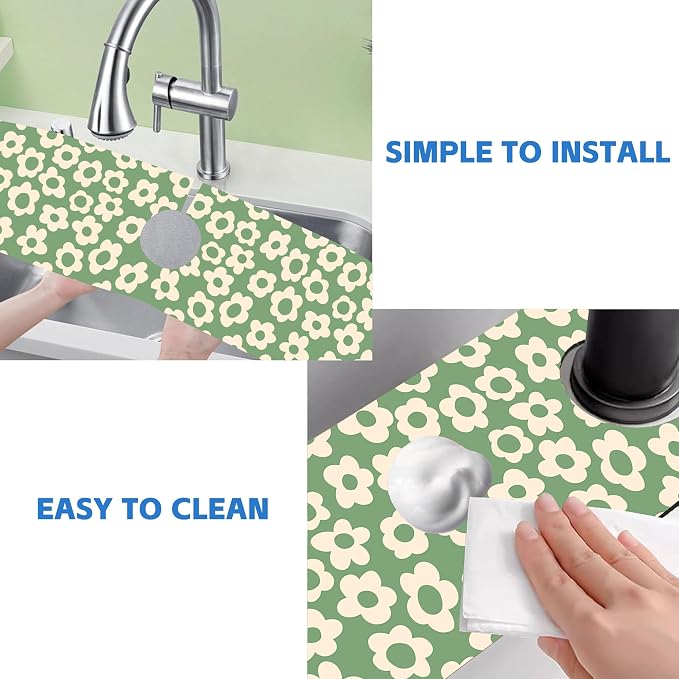 Vintage Groovy Flowers Sink Faucet Absorbing Mat Splash Guard Behind Faucet Sink Mat Absorbent Fast Drying Faucet Draining Mat for Bathroom Kitchen 5.5"×24" - Image 5