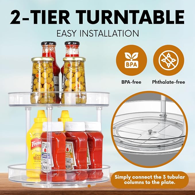 Clear Lazy Susan Turntable Organizer, Rotating Spice Rack Kitchen Pantry Organization and Storage, Medicine Cabinet Organizer, Cosmetic Makeup Organizer for Vanity, Perfume, Bathroom, Refrigerator - Image 4
