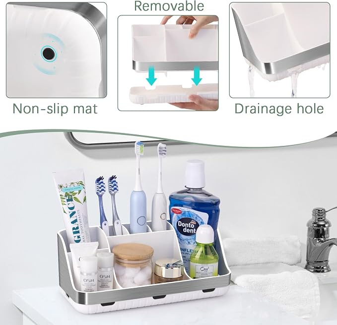 GFWARE Toothbrush Holders for Bathrooms Countertop Organizer - Kids Electric Toothbrush and Toothpaste Holder Detachable 7 Slots Tooth Brush Organization Bathroom Accessories Storage Vanity, Silver - Image 4