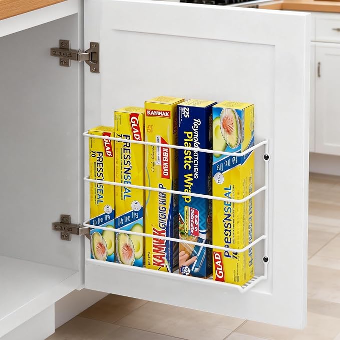 Premium 2-Pack Heavy Duty Kitchen Wrap Organizer, Extra Thick & Sturdy Metal Wire Rack for Cabinet Door, Holds Foil, Plastic Wrap, Wax Paper, Bags, Space Saving Under Sink or Pantry Storage Holder - Image 7