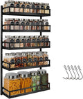 X-cosrack Wall Mount Spice Rack Organizer 5 Tier Height-Adjustable Hanging Spice Shelf Storage for Kitchen Pantry Cabinet, Dual-Use Seasoning Holder Rack with Hooks, Black-Patented by X-cosrack