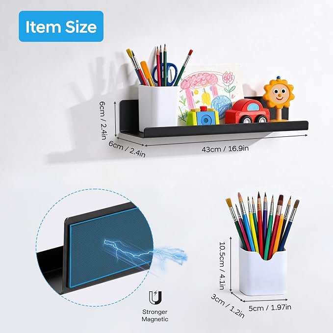 2 Pack 17" Metal Magnetic Bookshelf for Whiteboard, Strong Reusable Magnetic Display Shelf, Holds up to 12 lbs, Storage Organizer for Classroom, Kids Room, Office, Kitchen & Garage - Image 4