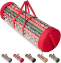 BALEINE Christmas Wrapping Paper Organizer Storage, 41" Gift Wrapping Paper Storage Containers, Clear PVC with Durable 600D Oxford Fabric Gift Wrap Paper Holder Fits 18-25 Rolls, Red by BALEINE