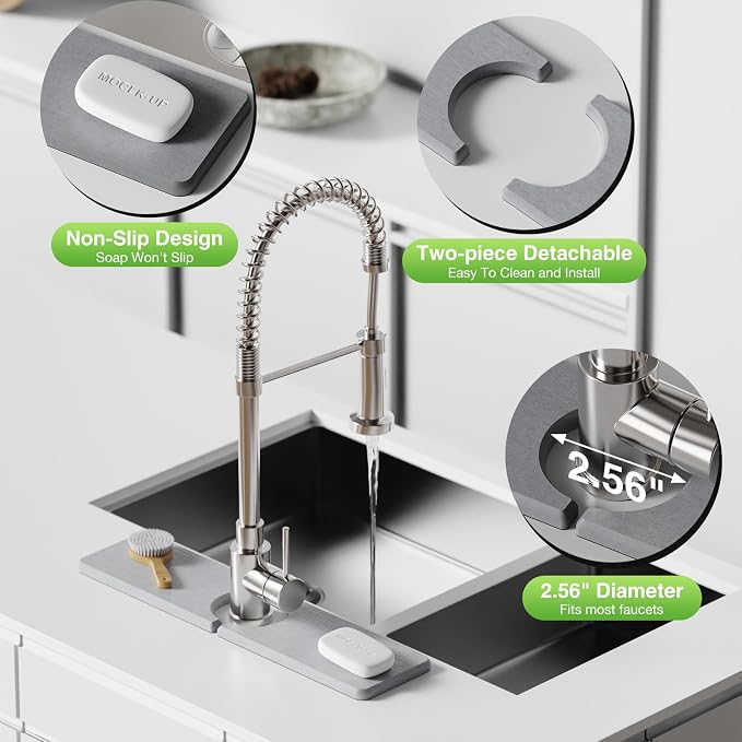 Premium Stone Faucet Mat for Kitchen Sink, 15.8" x 4" Light Gray | Quick Drying & Water Absorbent, Sink Splash Guard Tray for Prevents Moisture Buildup - Image 5