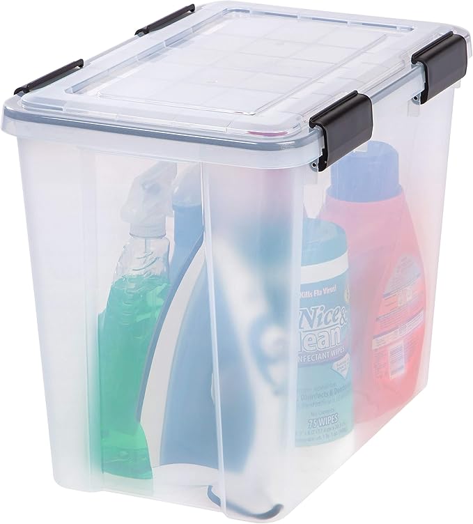 IRIS USA 4-Pack 32 Qt Storage Bins with Gasket Lids, Clear/Black | WeatherPro seal protects everyday essentials in closets, offices and laundry rooms - Image 4