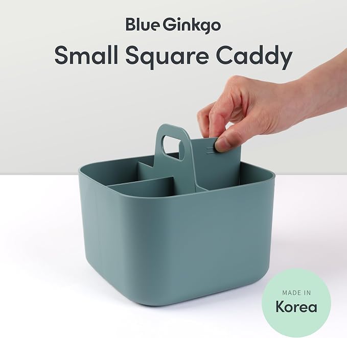 BLUE GINKGO Stackable Organizer Caddy, Square, Green, Made in Korea | Portable. Adjustable. Home, Office & School Storage. - Image 2