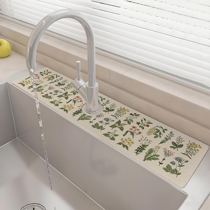 24" X 5.5" Kitchen Sink Splash Guard Faucet Mat Floral Super Absorbent Fast Drying Faucet Guard & Draining Mat Sink Splash Guard Behind Faucet for Kitchen, Bathroom by Unknown