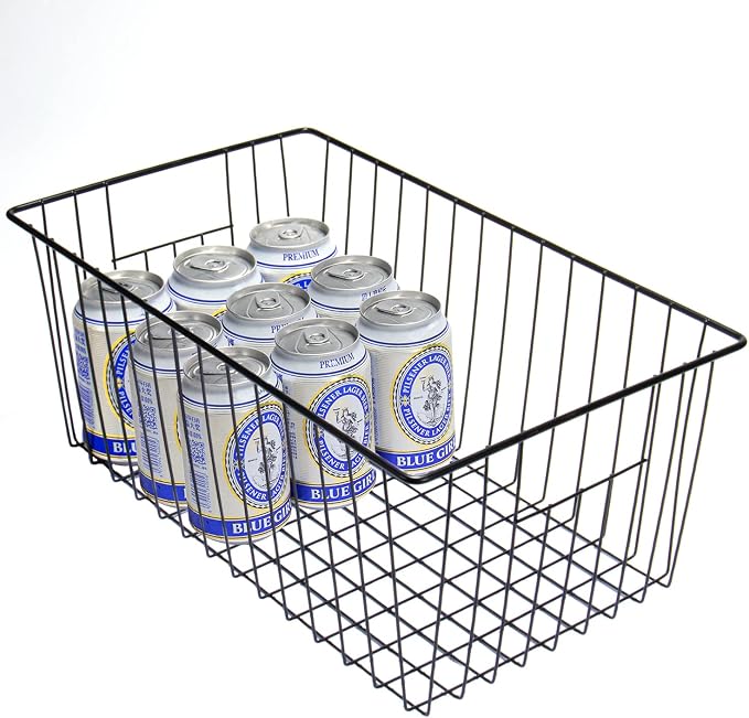 16" L x 12" W Wider Freezer Storage Organizer Baskets Container, Deep Metal Wire Chest Upright Refrigerator Divider with Built-in Handles for Cabinet, Pantry, Closet, Kitchen, Black - Image 3
