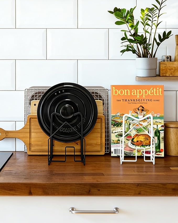 SUNFICON 2 Pack Cutting Board Racks Holders Pot Pan Lids Holders Chopping Board Organizers Thin Bakeware Trays Dry Display Stands Kitchen Countertop Cabinet Office Black - Image 6