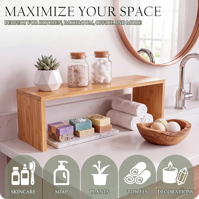 Bamboo Over the Sink Shelf Bathroom Shelf Organizer Over the Faucet Wood Pedestal Soap Stand Farmhouse Bathroom Decor Over the Sink Shelves (23.62 x 7.87 x 5.91 Inches,Bamboo Color) - Image 3