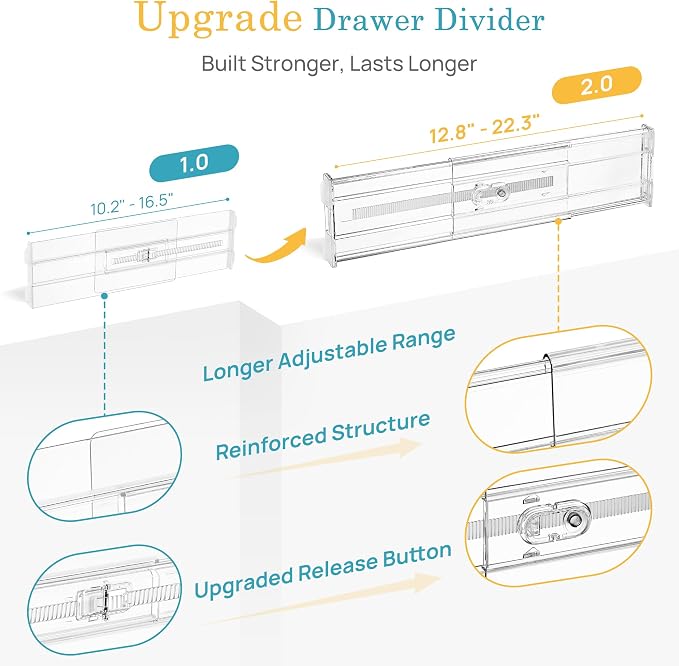 Vtopmart 4" Regular Upgrade Drawer Divider for Clothes, 12.8"-22.3" 12 Pack | Expandable Dresser Drawer Organizer, Clear Separator, Baby Clothing, Underwear, Cosmetics, Toiletries Storage, Space Saving - Image 8