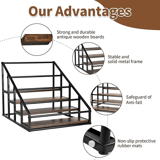 YQBRAO 2-Pack 4-Tier Coffee Syrup Organizer, 32-Bottle Total, Brown | Two racks hold up to 32 bottles total with stepped visibility for large coffee bars, kitchens, and beverage stations. - Image 4