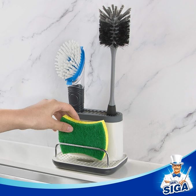 MR.SIGA Sink Caddy, Kitchen Sink Organizer Sponge Holder with Drip Tray | Kitchen sink caddy organizer, keeps sink tidy - Image 3