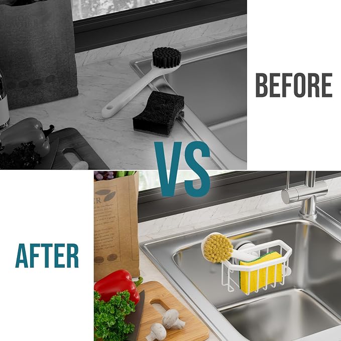 TAILI White Sponge Holder for Kitchen Sink with Strong Suction Cup | Dish Sponge Caddy Inside Sink Removable, Rustproof Aluminum for Sponges, Brushes, Stoppers and Scrapers - Image 9