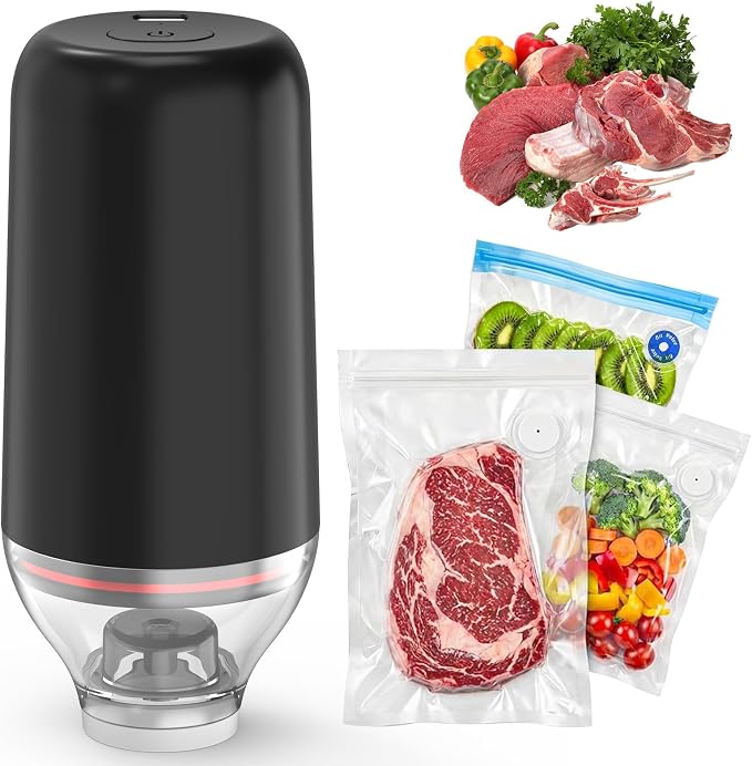 Portable Handheld Food Vacuum Sealer, Black(Pump Only) | Powerful Suction Compatible with Reusable Vacuum Bags, Ideal for Food Storage & Camping by 1